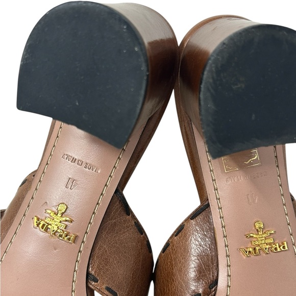 Prada Brown Leather Slide Sandals with Chunky Heel - Picture 11 of 12